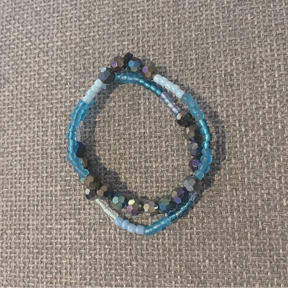 Iridescent & Glass beads Stretch bracelets Purple Pink Blue Clear NWT 4 Handmade - Picture 6 of 9